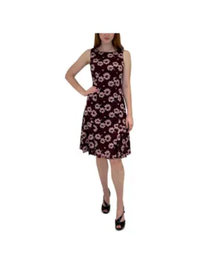 ADRIANNA PAPELL Womens Burgundy Lace Zippered Fitted Godets Lined Floral Sleeveless Jewel Neck Above The Knee Party Fit   Flare Dress