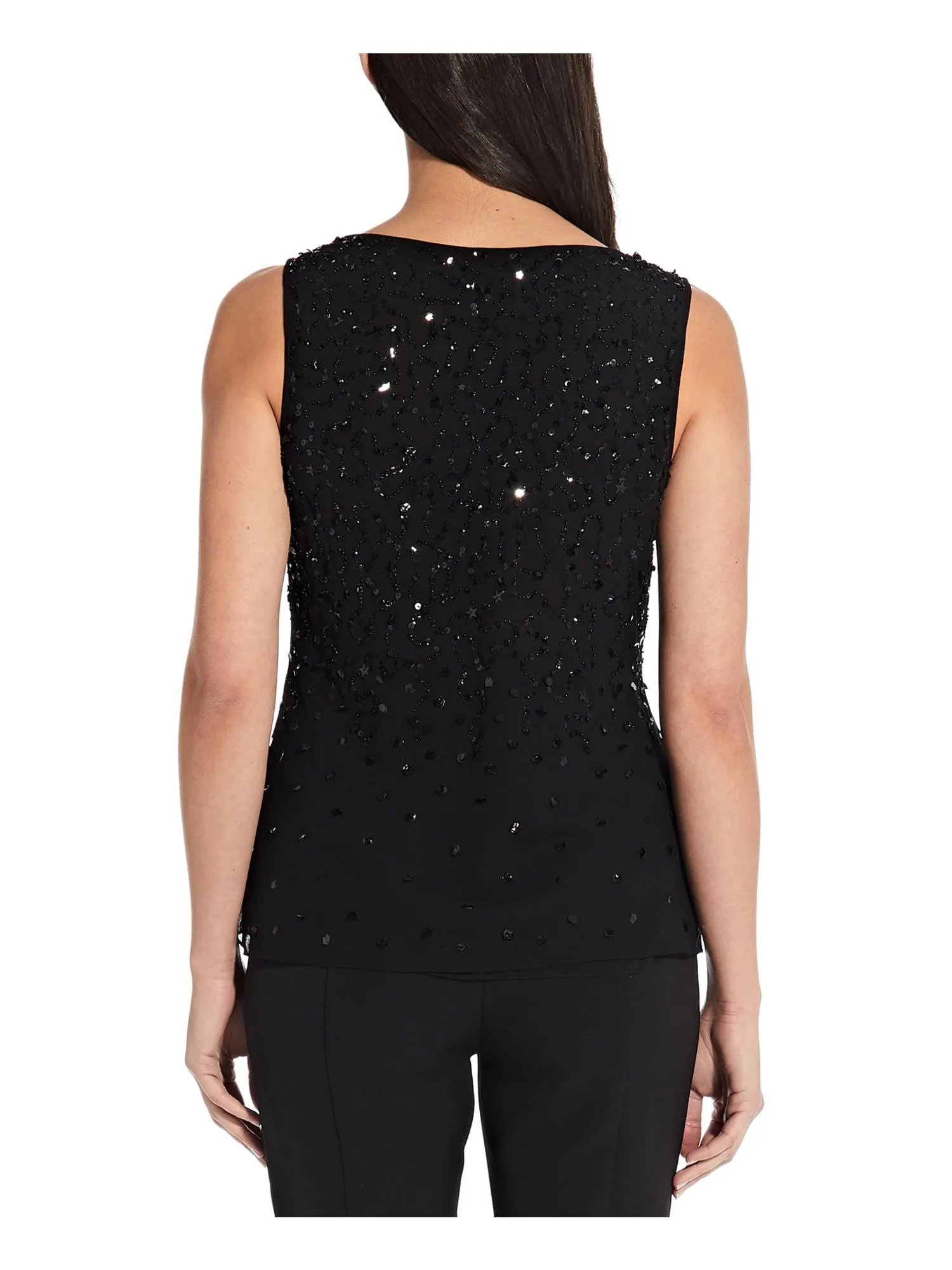 ADRIANNA PAPELL Womens Embellished Sleeveless Cowl Neck Evening Top