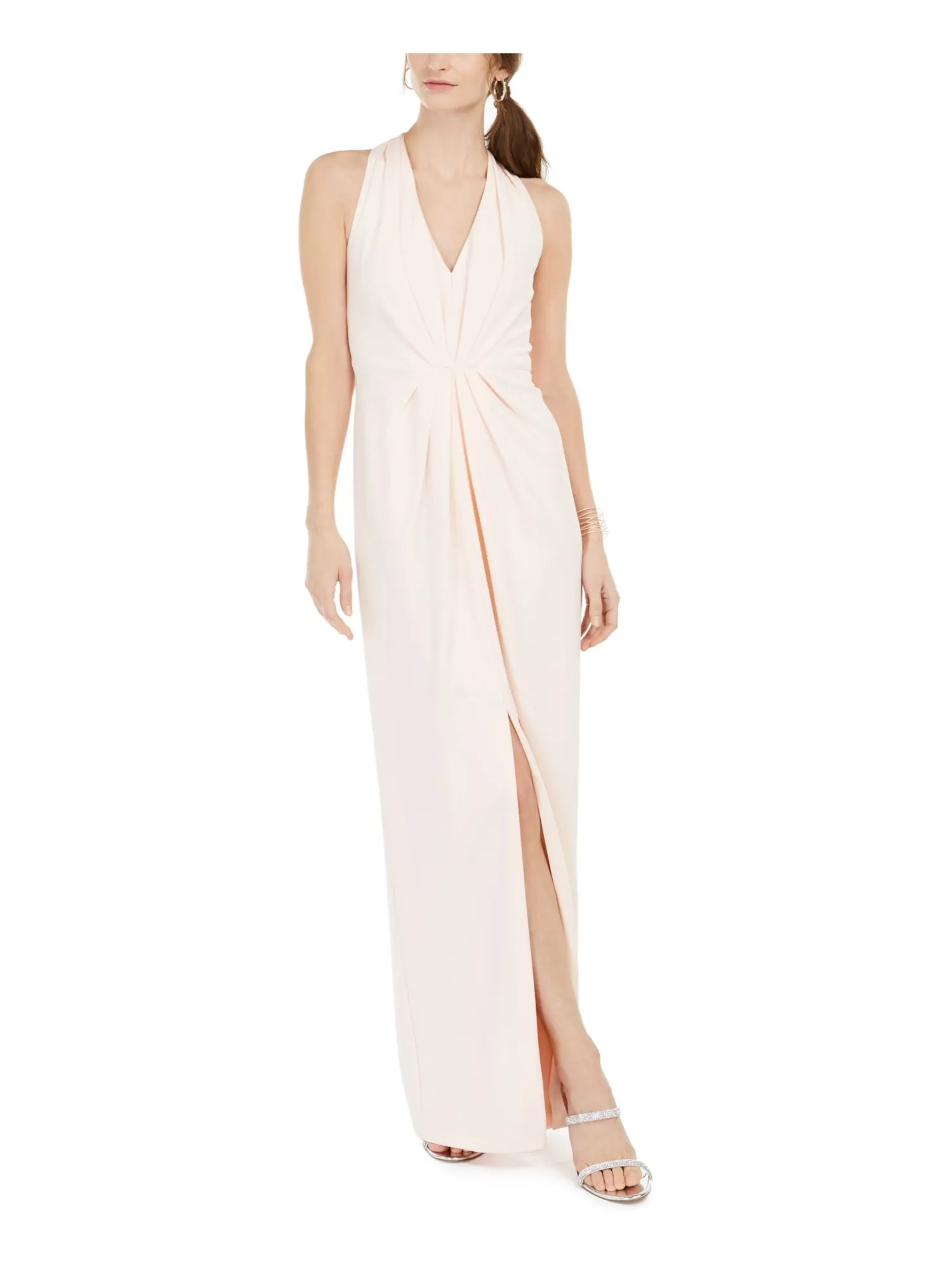 ADRIANNA PAPELL Womens Pleated Sleeveless V Neck Full-Length Evening Dress