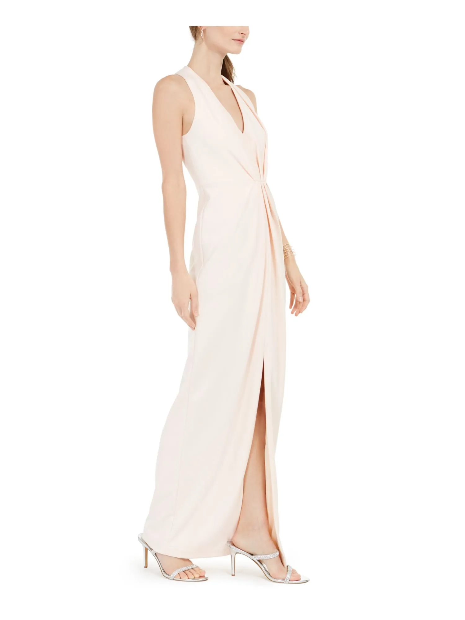 ADRIANNA PAPELL Womens Pleated Sleeveless V Neck Full-Length Evening Dress