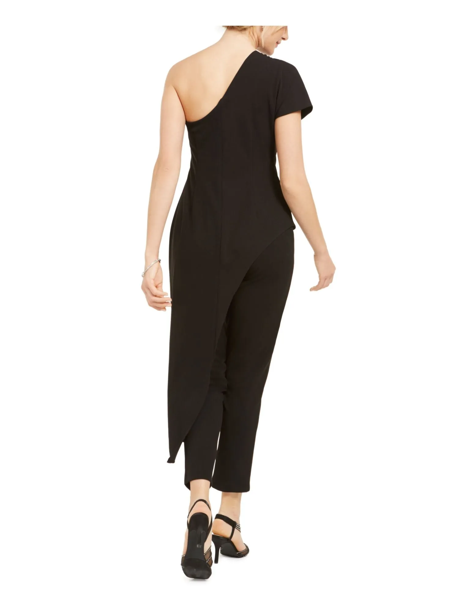 ADRIANNA PAPELL Womens Short Sleeve Asymmetrical Neckline Party Straight leg Jumpsuit