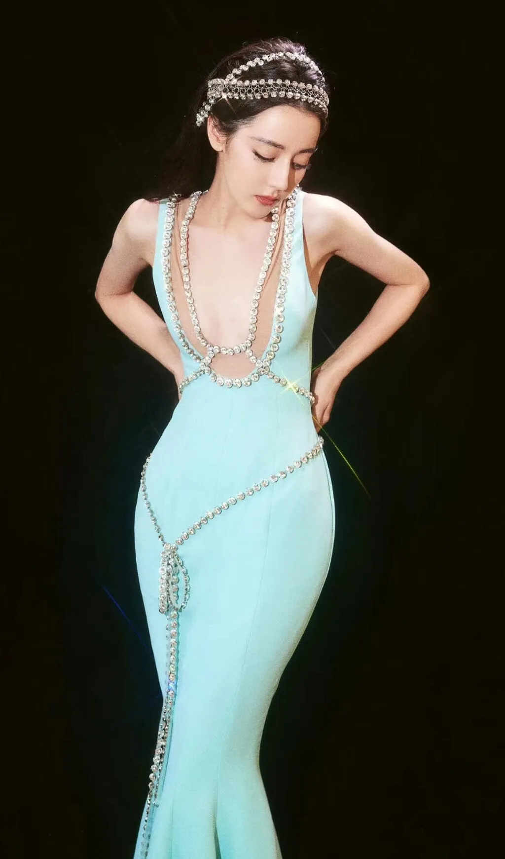 BANDAGE FISHTAIL SLEEVELESS HIGH WAIST MAXI DRESS IN AQUAMARINE