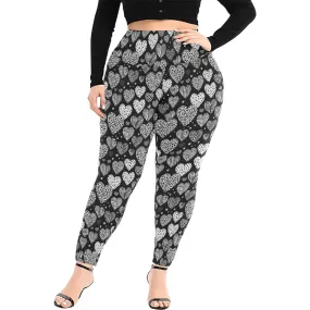 Black and White Hearts Women's Plus Size High Waited Leggings Women's High Waist Leggings(Plus Size)(ModelL45)