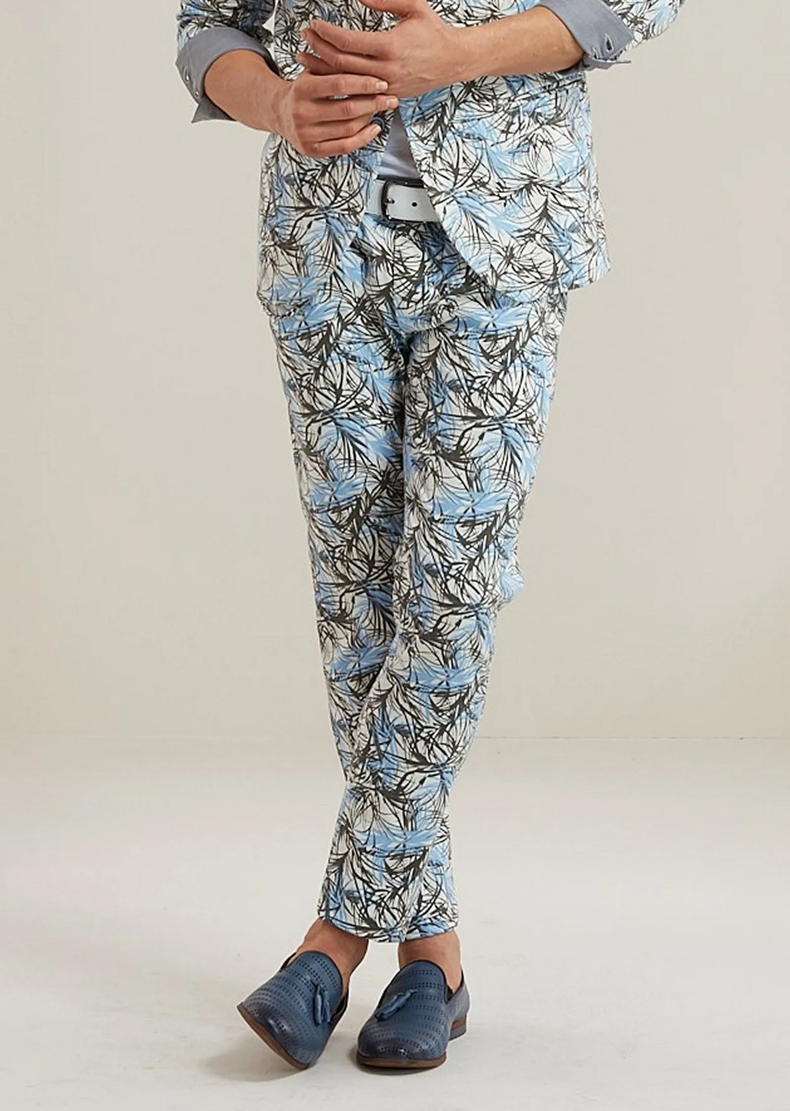 Blue Floral Stretch Cotton Pants