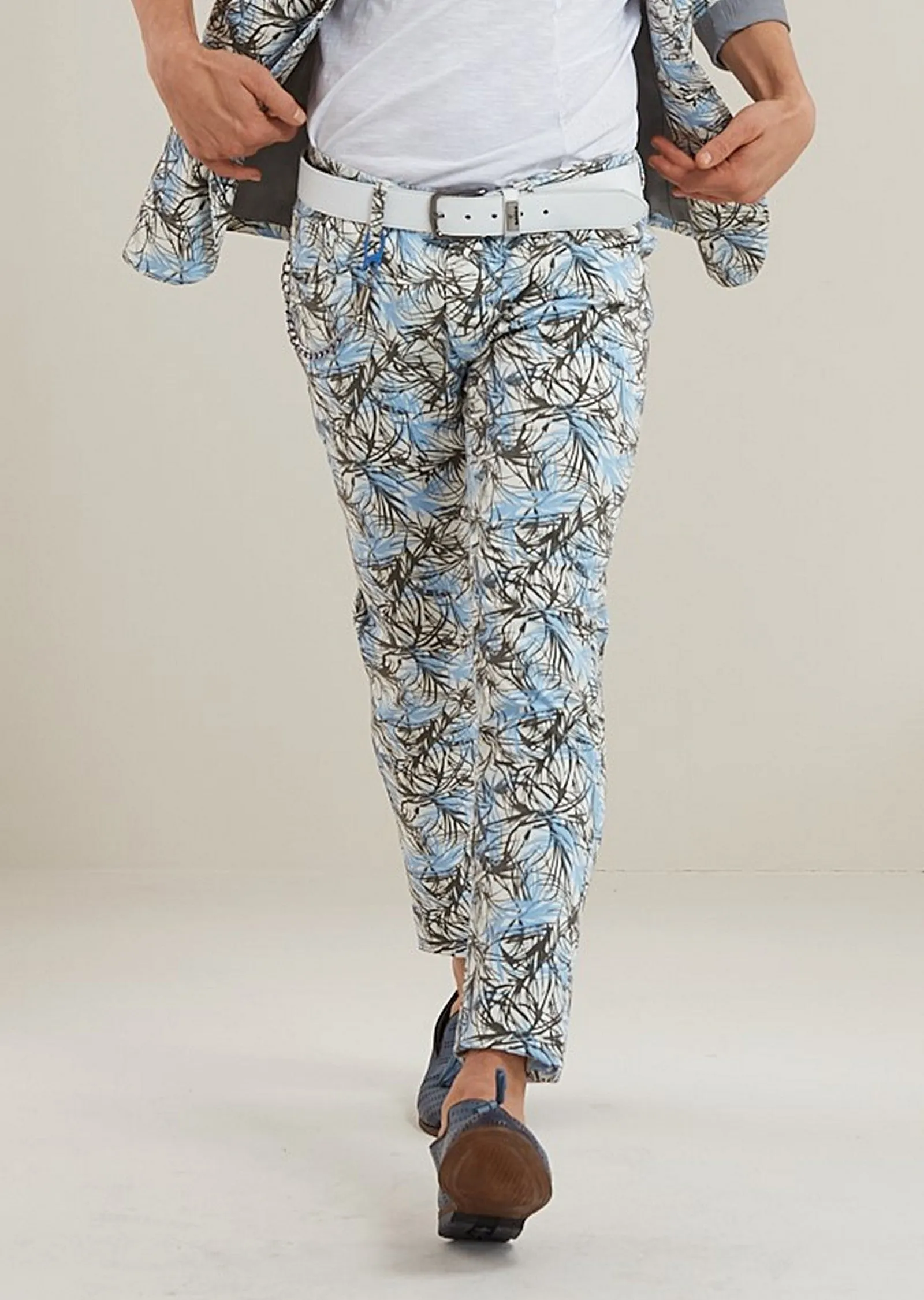 Blue Floral Stretch Cotton Pants