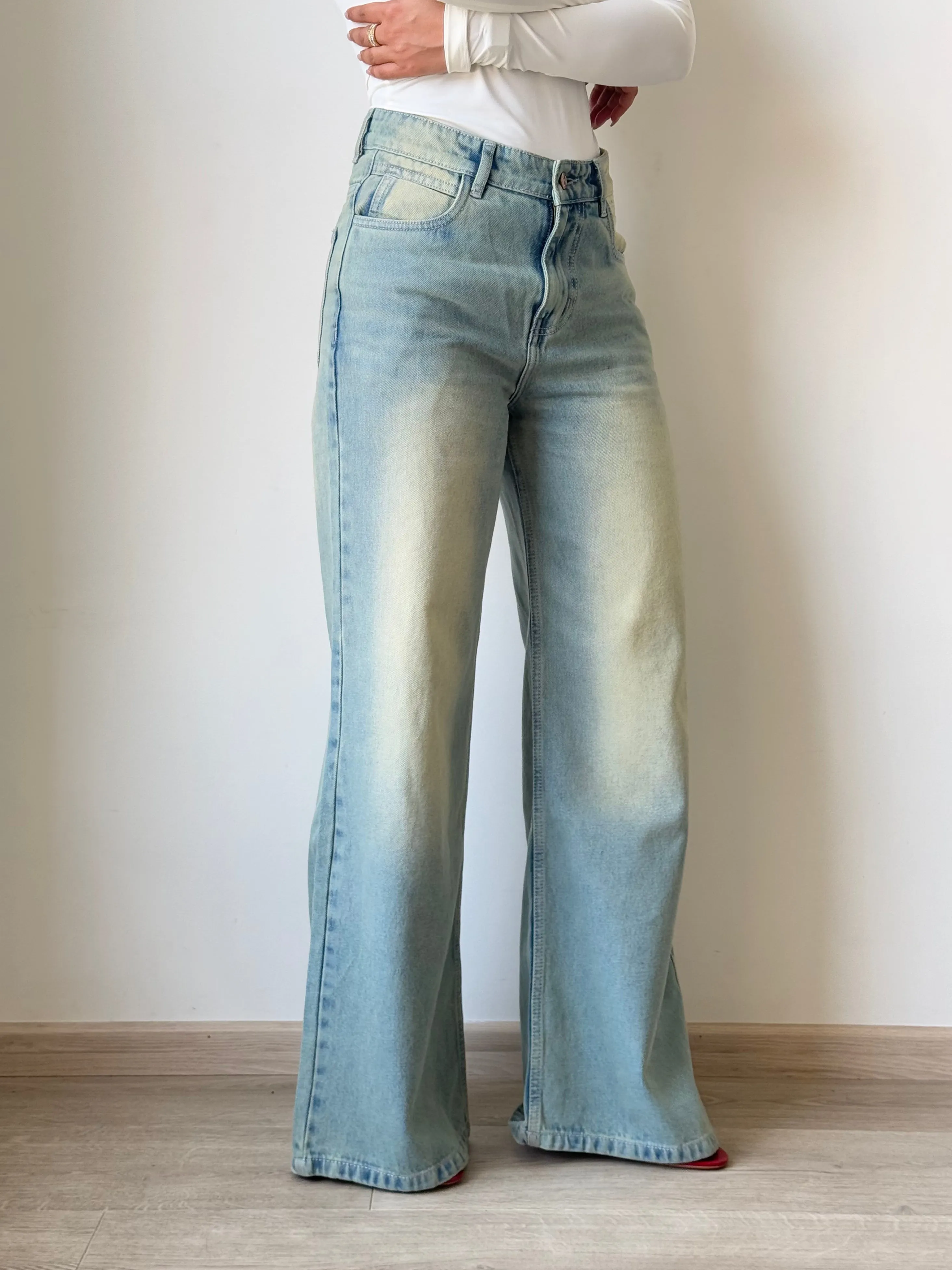 Blue Vintage Yellow Tinted Wide Leg Jeans