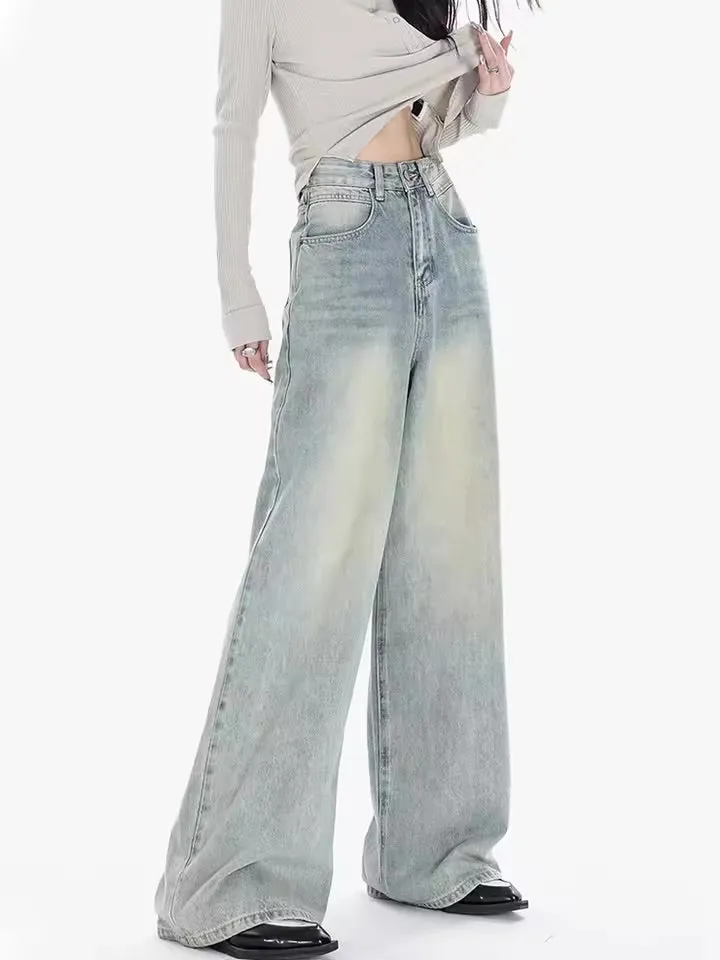 Blue Vintage Yellow Tinted Wide Leg Jeans