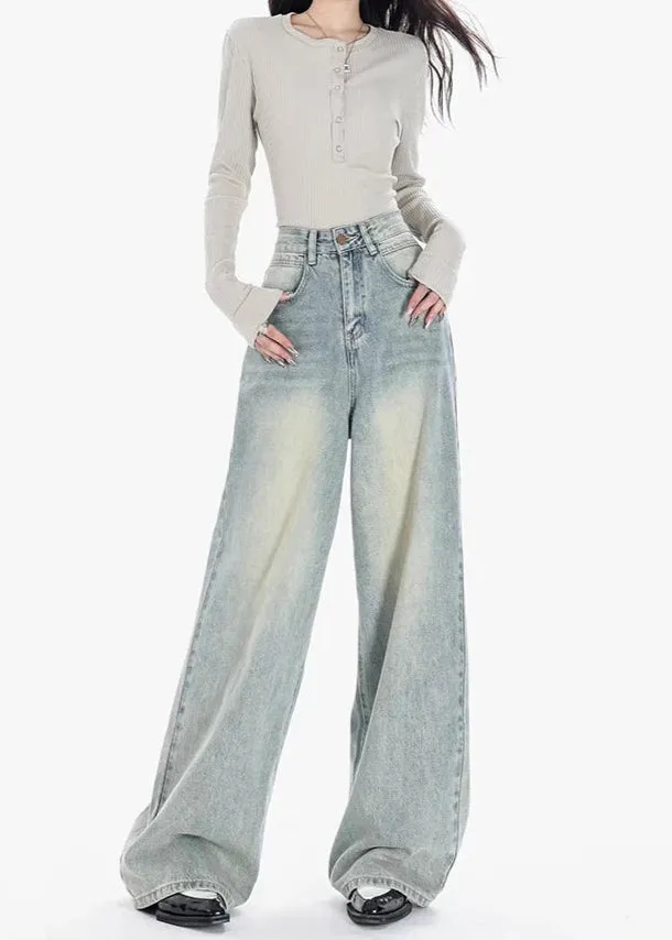 Blue Vintage Yellow Tinted Wide Leg Jeans