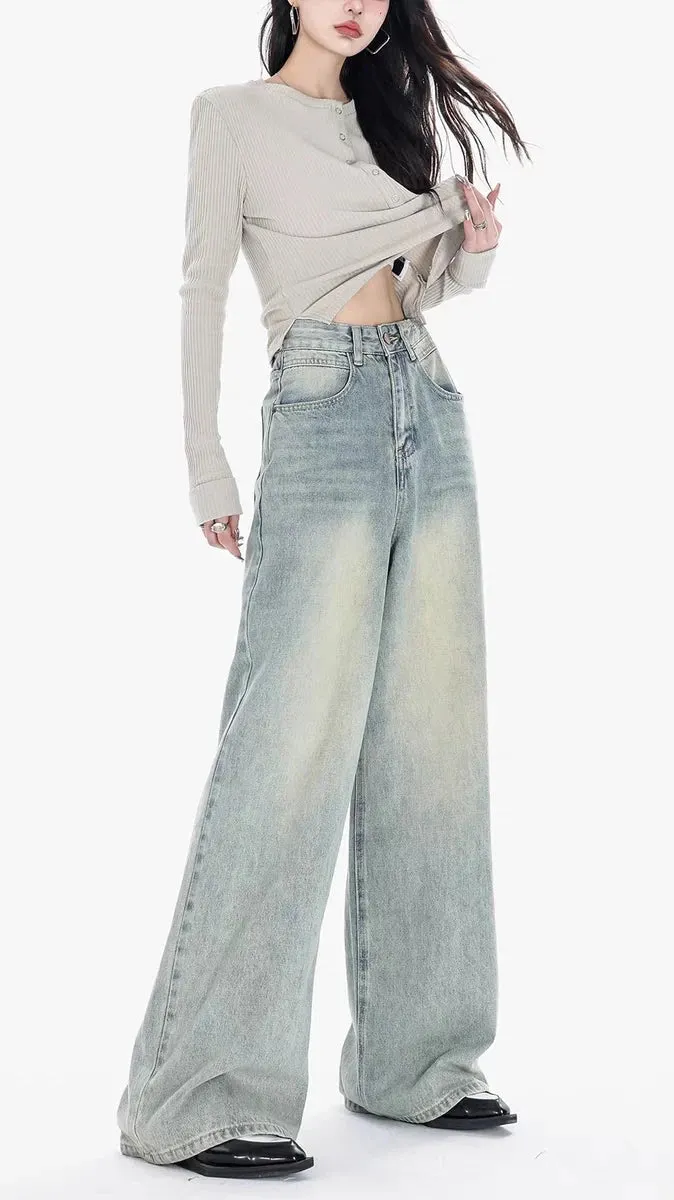 Blue Vintage Yellow Tinted Wide Leg Jeans