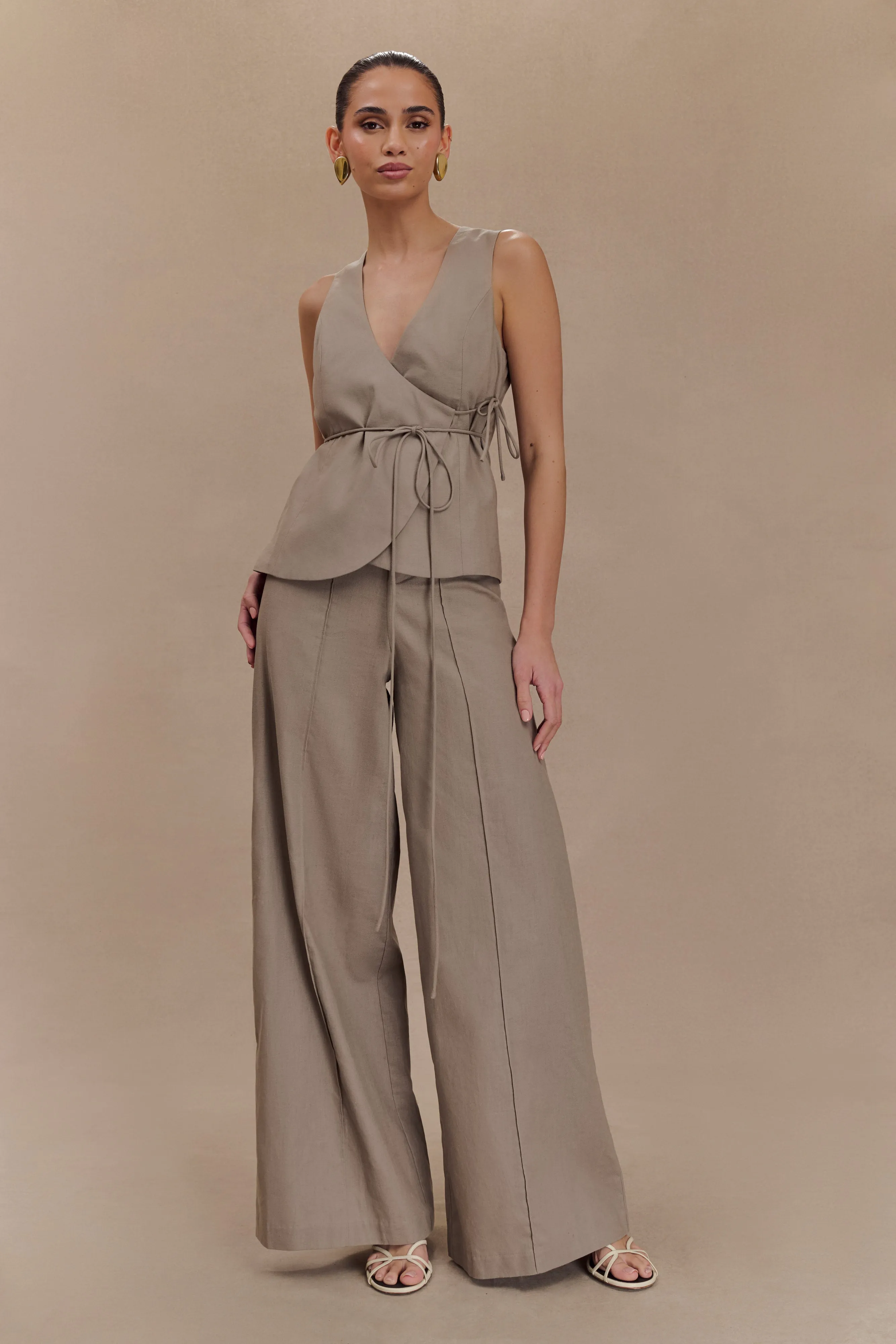 Brandi Linen Straight Leg Pant - Pebble