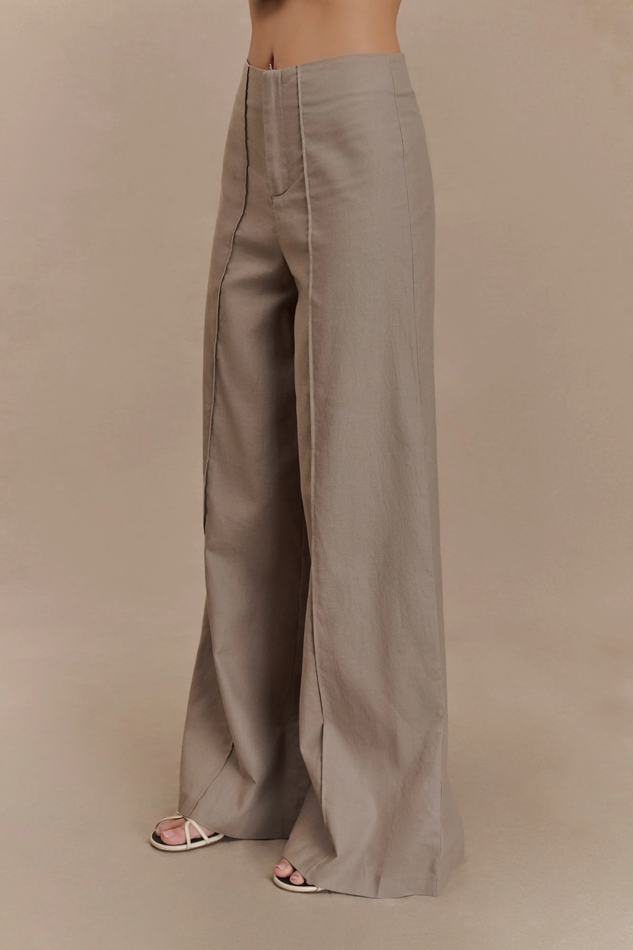 Brandi Linen Straight Leg Pant - Pebble