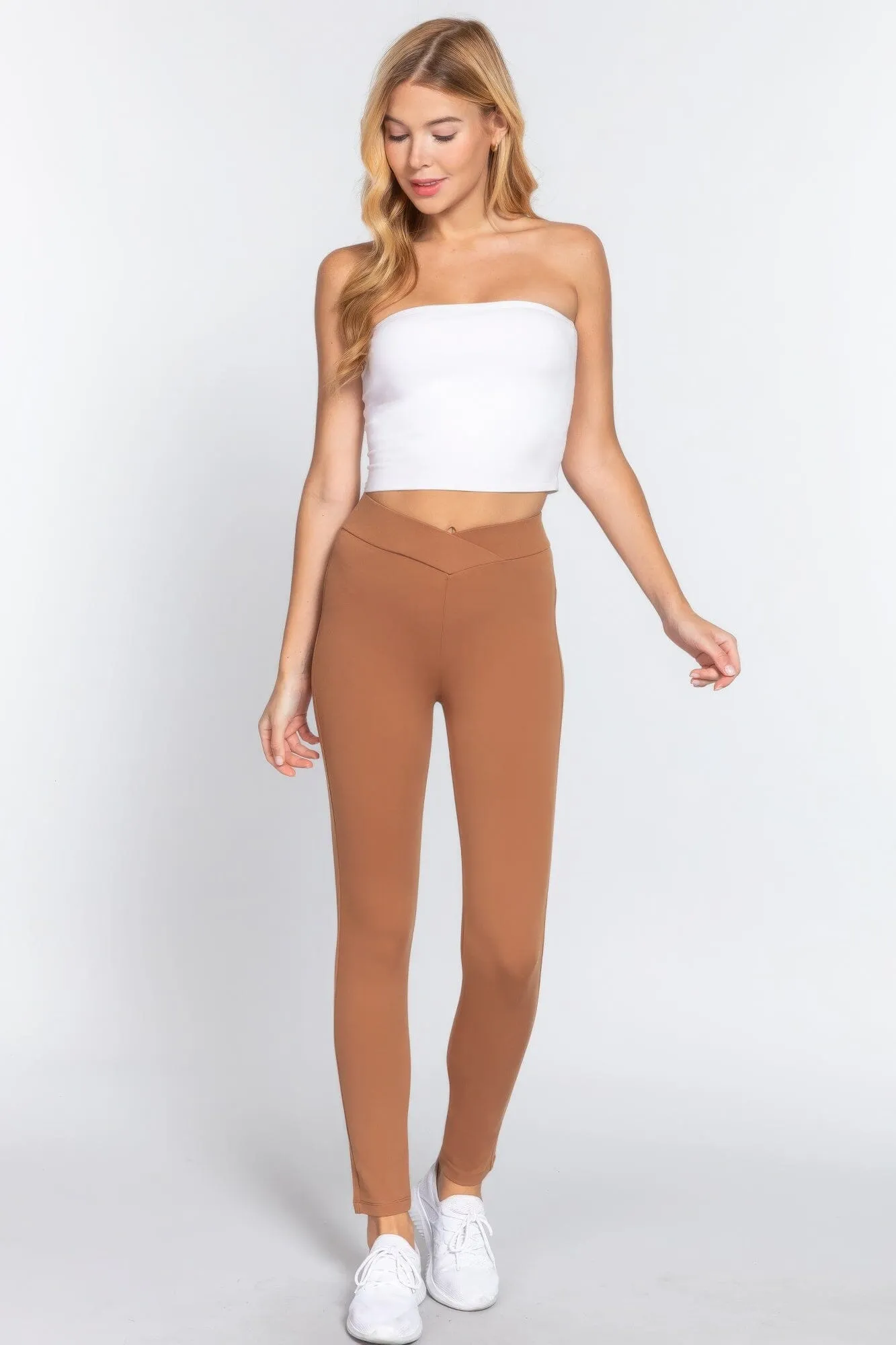 Camel Mid-rise Ponte legging Pants_