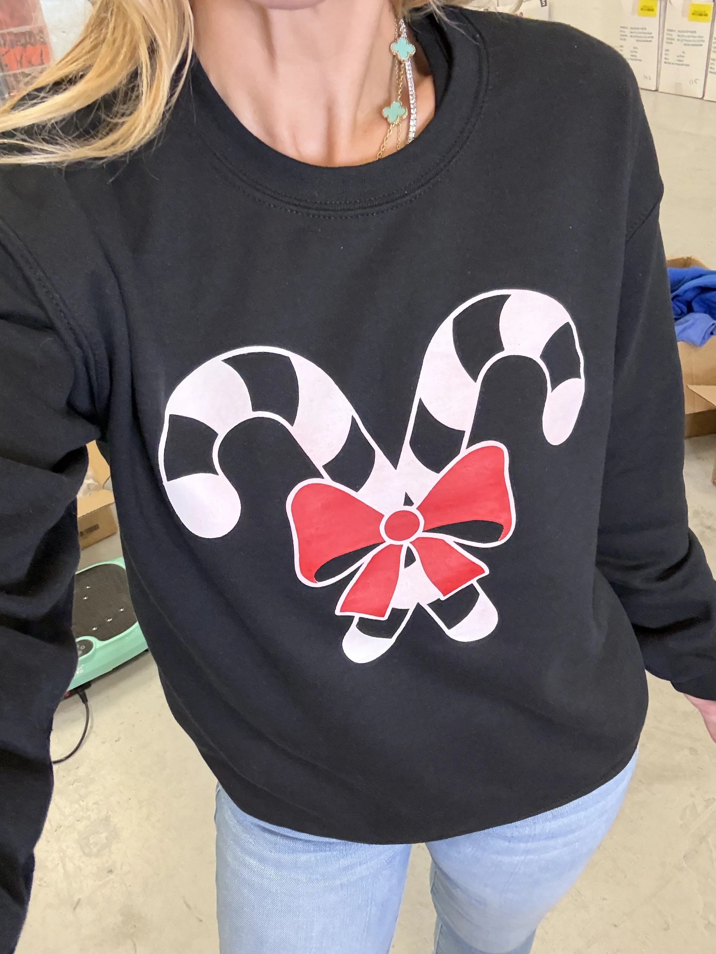 Candy Cane Bow Sweatshirt