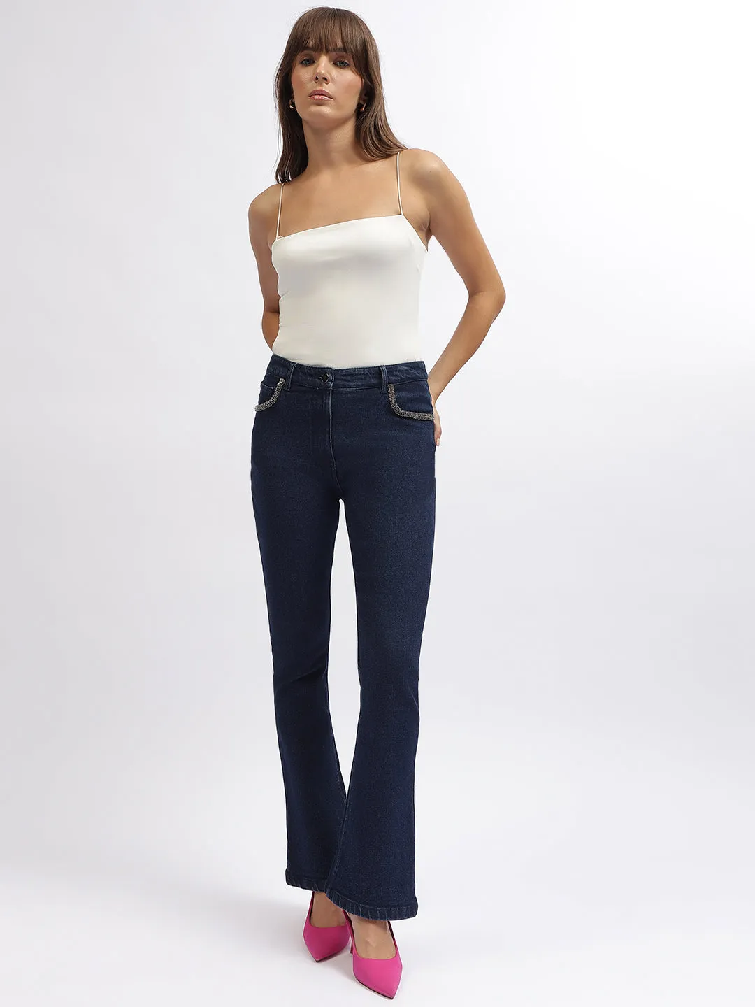 Centre Stage Women Blue Embellished Boot Cut Jeans