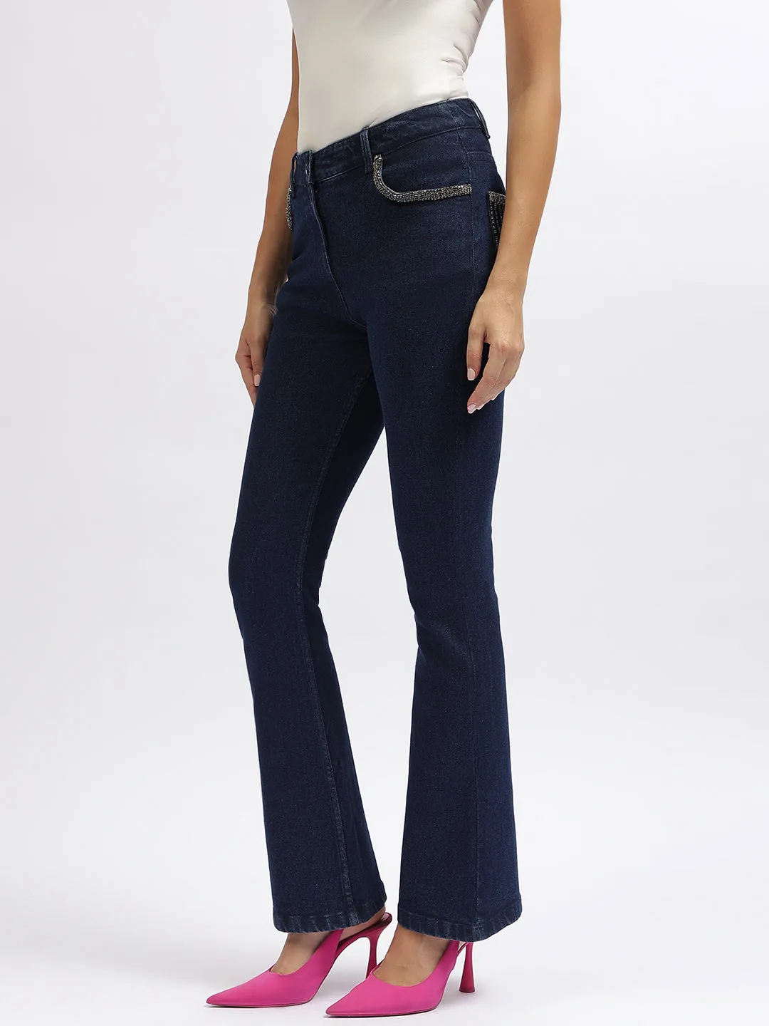 Centre Stage Women Blue Embellished Boot Cut Jeans