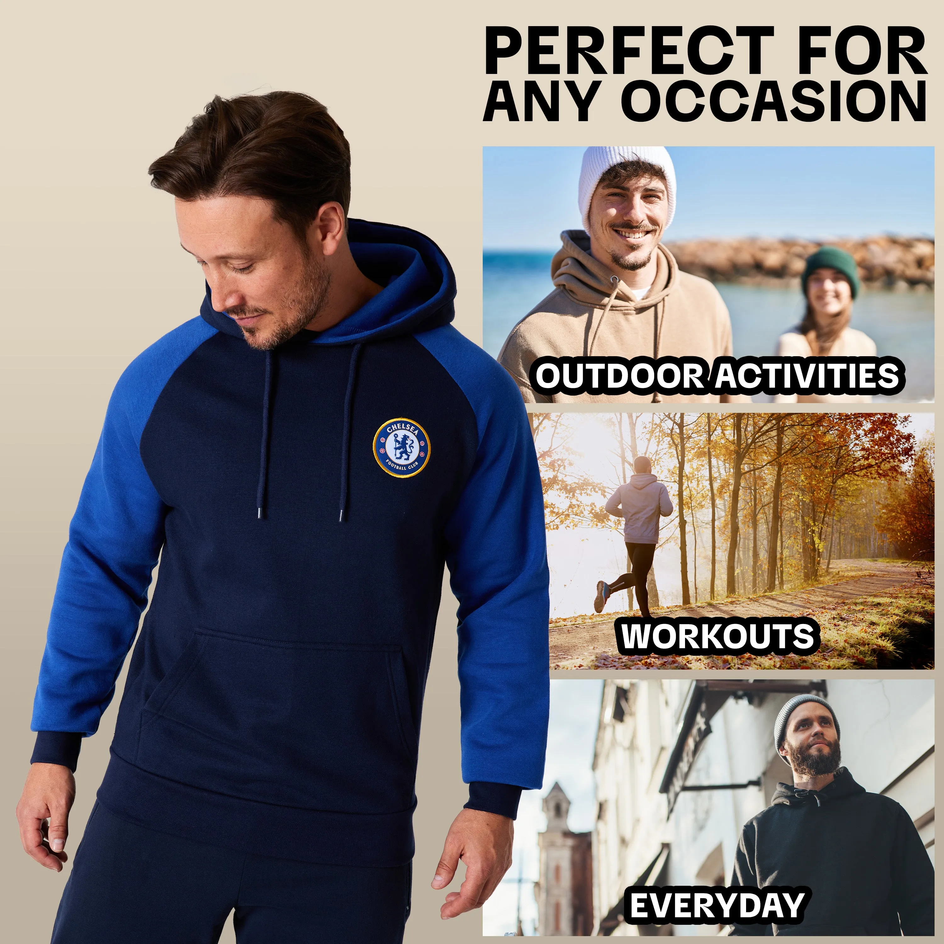 Chelsea F.C. Mens Hoodie with Kangaroo Pocket