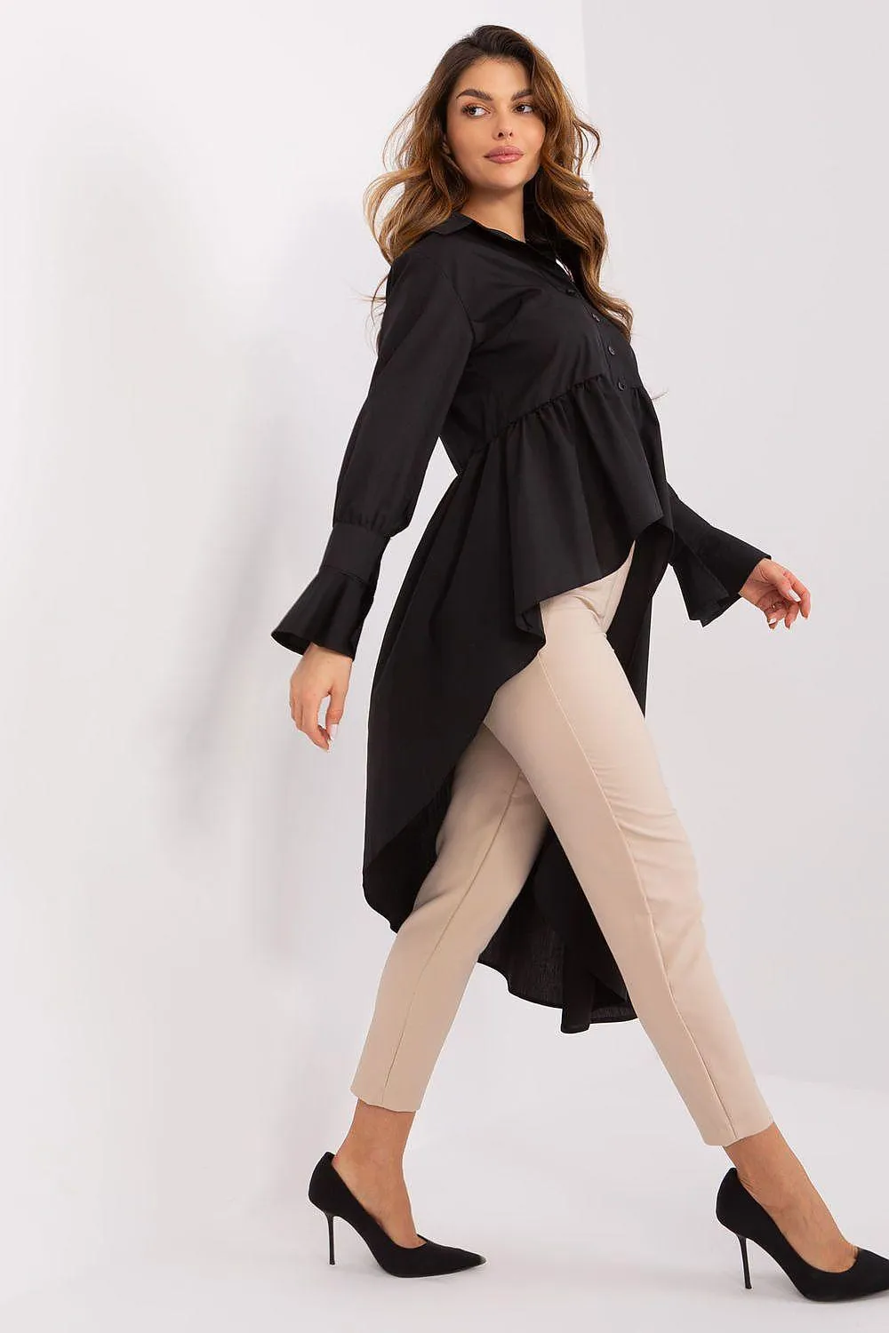 Chic Asymmetrical Hem Frill Sleeve Top