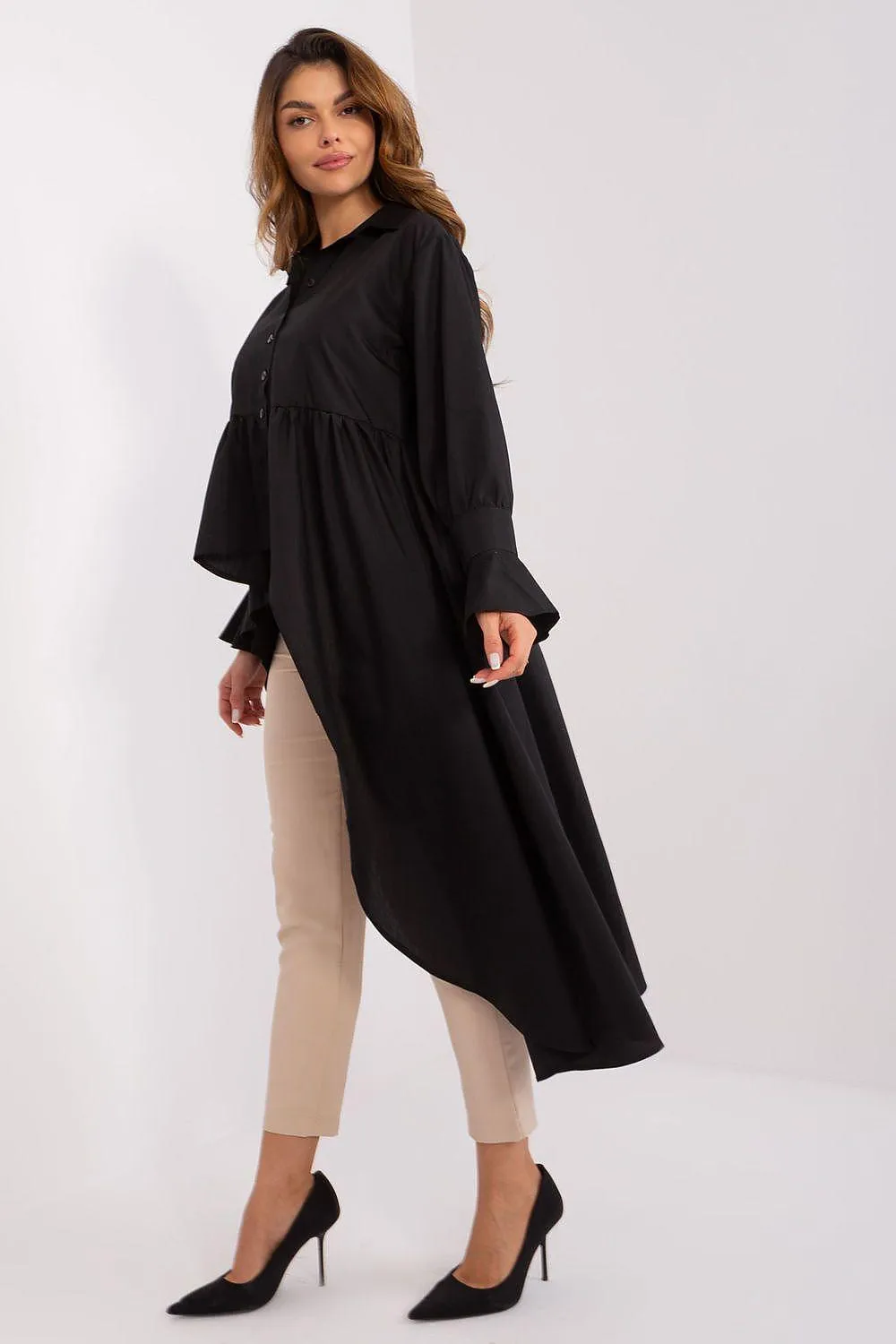 Chic Asymmetrical Hem Frill Sleeve Top