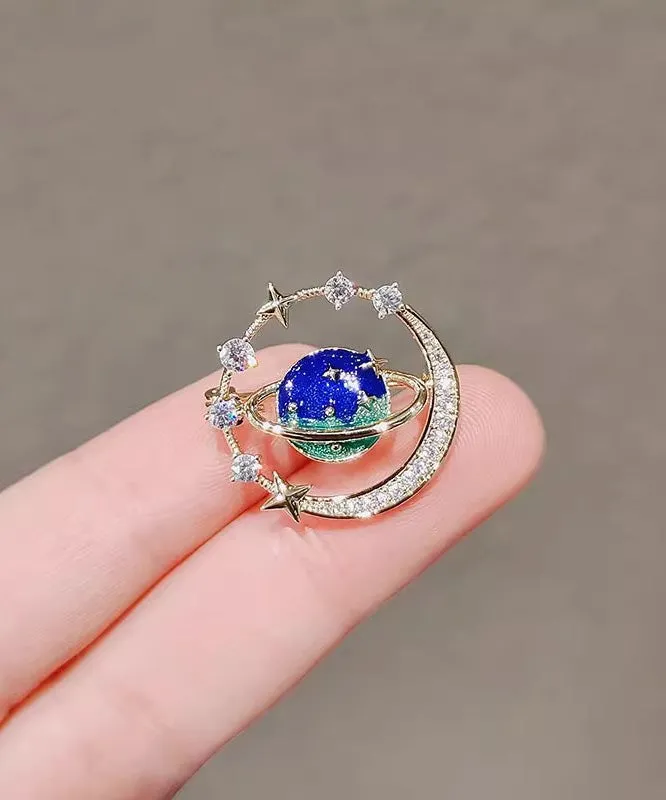 Chic Blue Alloy Zircon Cosmic Planet Brooch RG016