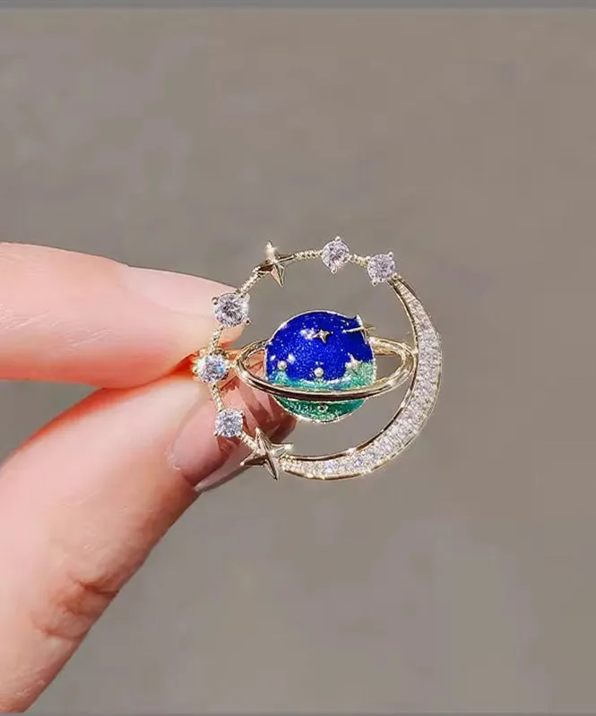 Chic Blue Alloy Zircon Cosmic Planet Brooch RG016