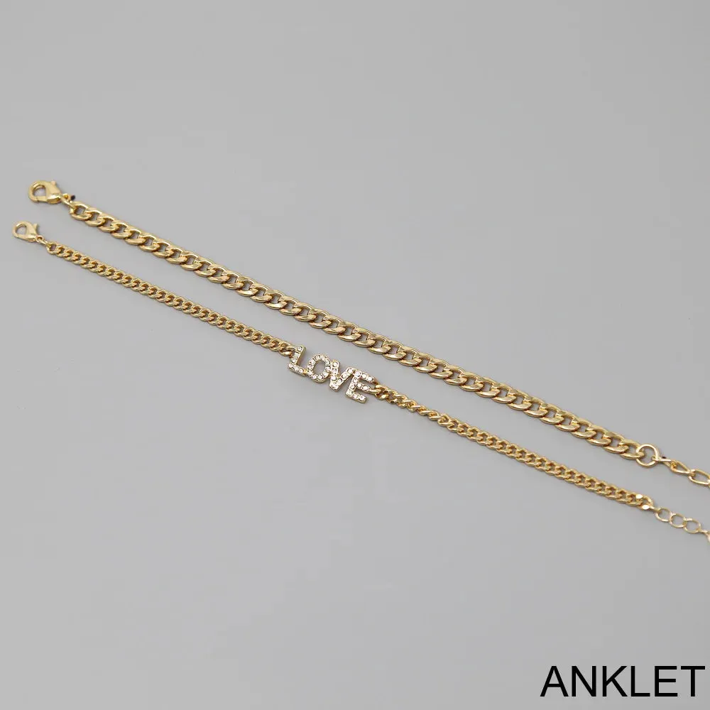 Chic Gold LOVE Script Anklet - Trendy Fashion Jewelry Set