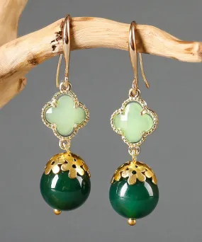 Chic Green Sterling Silver Agate Coloured Glaze Clover Drop Earrings LY2039