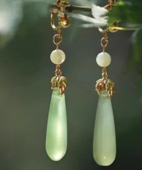 Chic Green Sterling Silver Alloy Pearl Drop Earrings AC1070