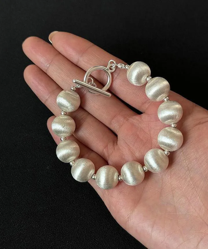 Chic White Stainless Steel Silk Brushed Pearl Chain Bracelet WO007