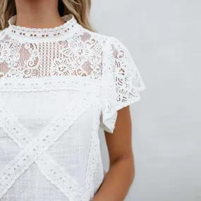 Cute Boho Chic Short Sleeve Lace Shoulder Blouse Shirts