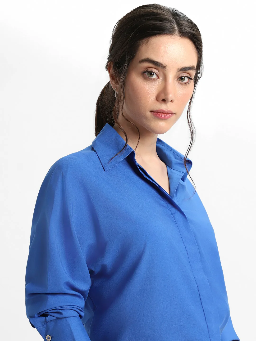 DL Woman Shirt Collar Relaxed Fit Solid Cobalt Blue Shirt