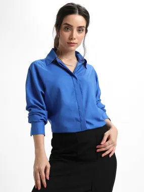 DL Woman Shirt Collar Relaxed Fit Solid Cobalt Blue Shirt