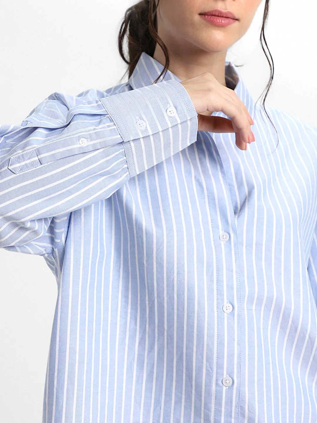 DL Woman Shirt Collar Relaxed Fit Striped Indigo Shirt