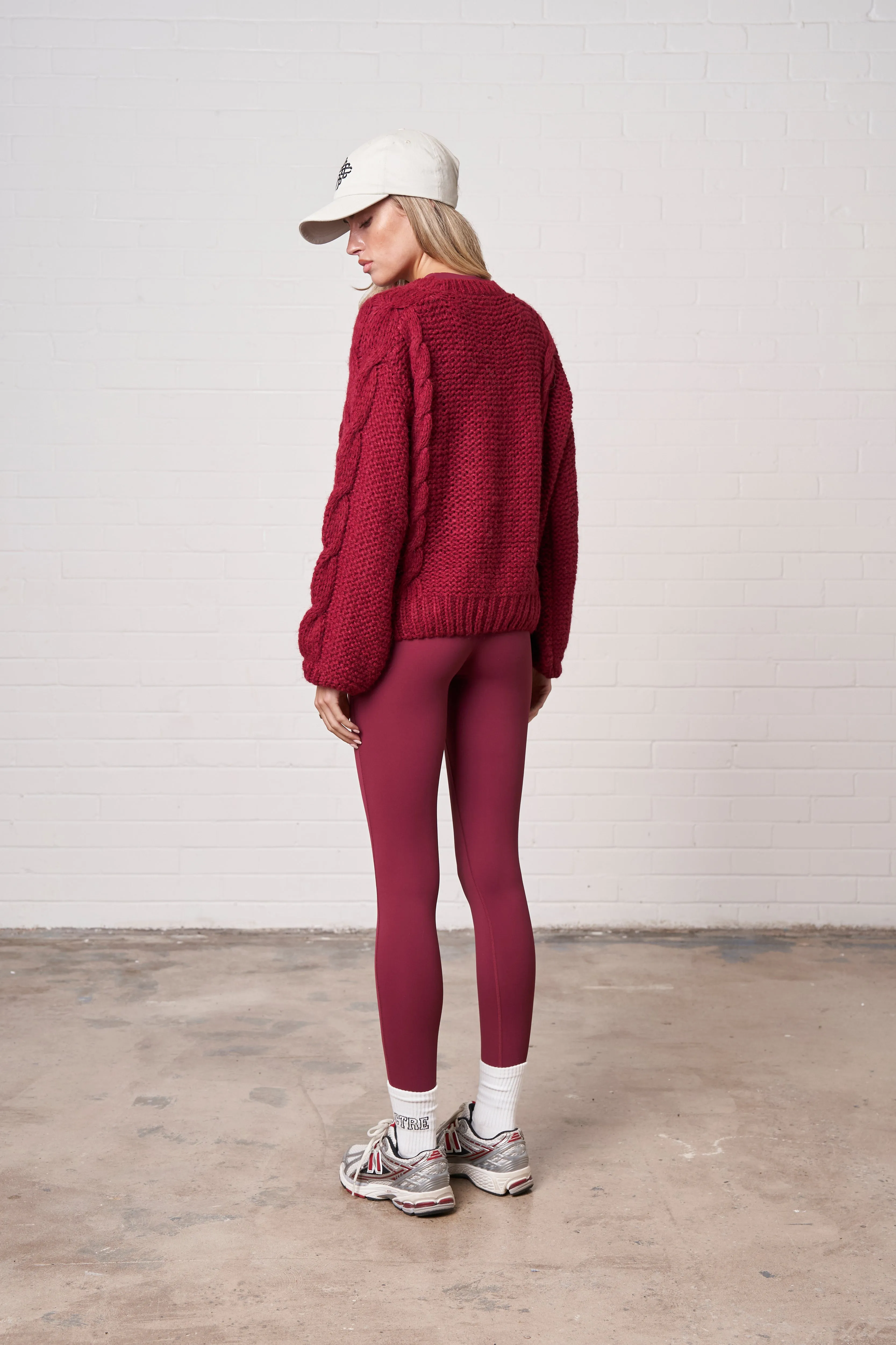 EMBLEM PLAITED OVERSIZED KNIT JUMPER - DEEP RED