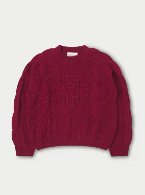 EMBLEM PLAITED OVERSIZED KNIT JUMPER - DEEP RED