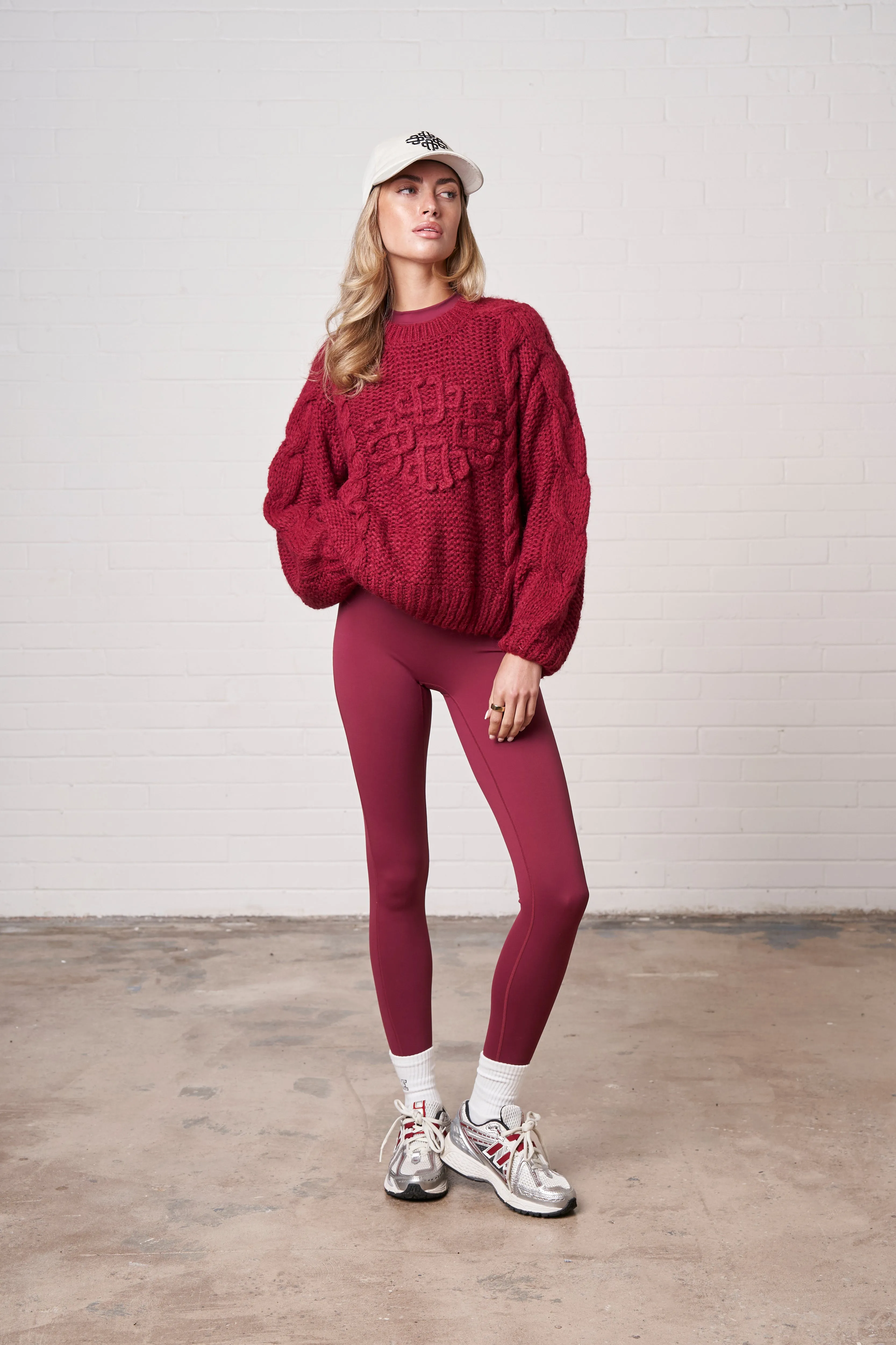 EMBLEM PLAITED OVERSIZED KNIT JUMPER - DEEP RED