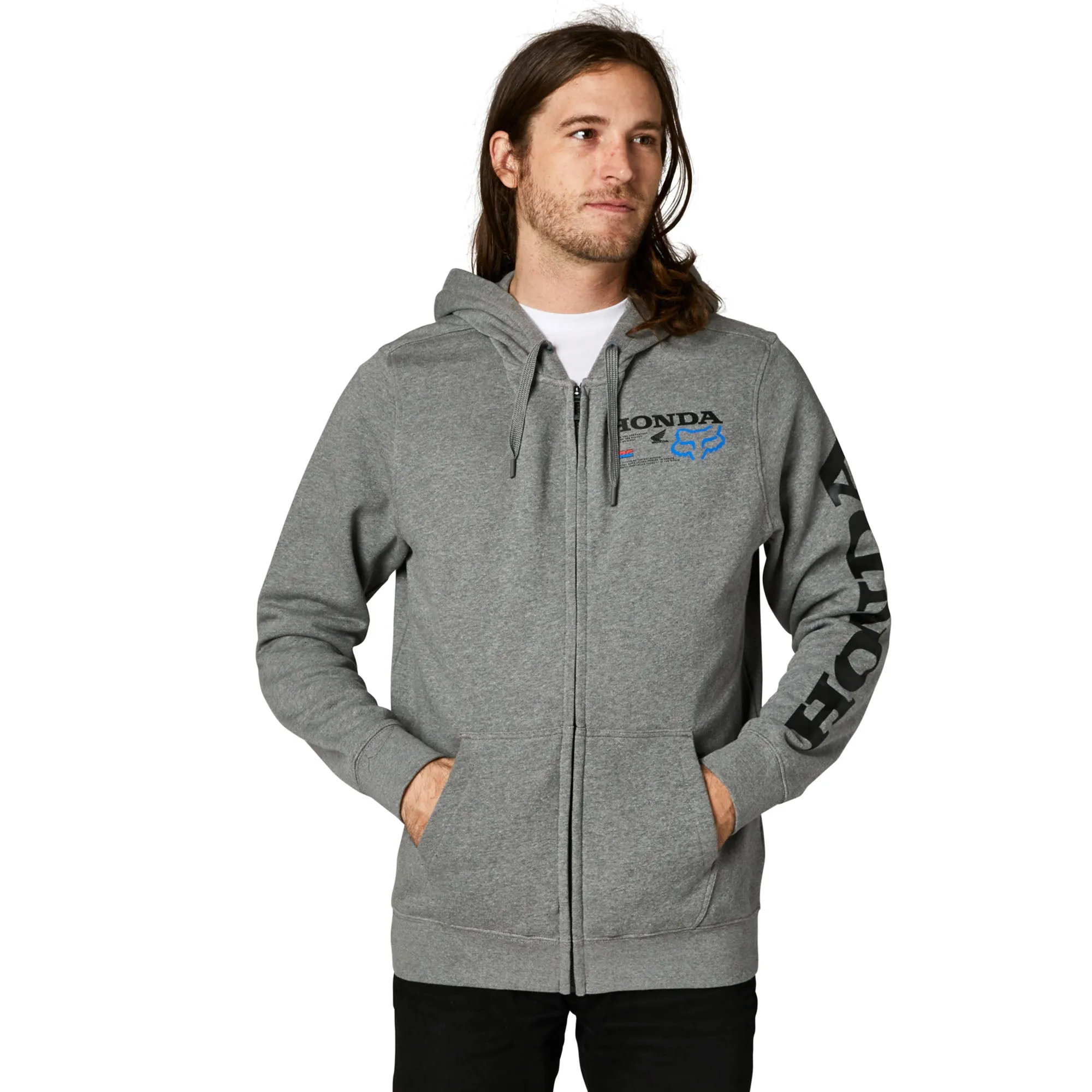 Fox Racing  Mens Heather Graphite Honda Zip Fleece Hoodie Comfy Casual Sweatshirt