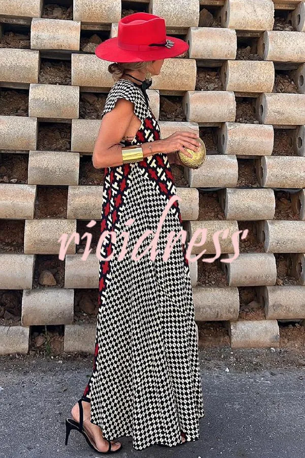 Fresh Breeze Ethnic Unique Print Ruffle Sleeve A-line Maxi Dress