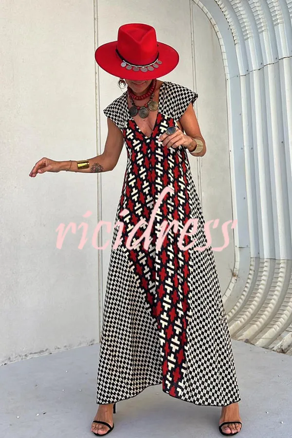 Fresh Breeze Ethnic Unique Print Ruffle Sleeve A-line Maxi Dress