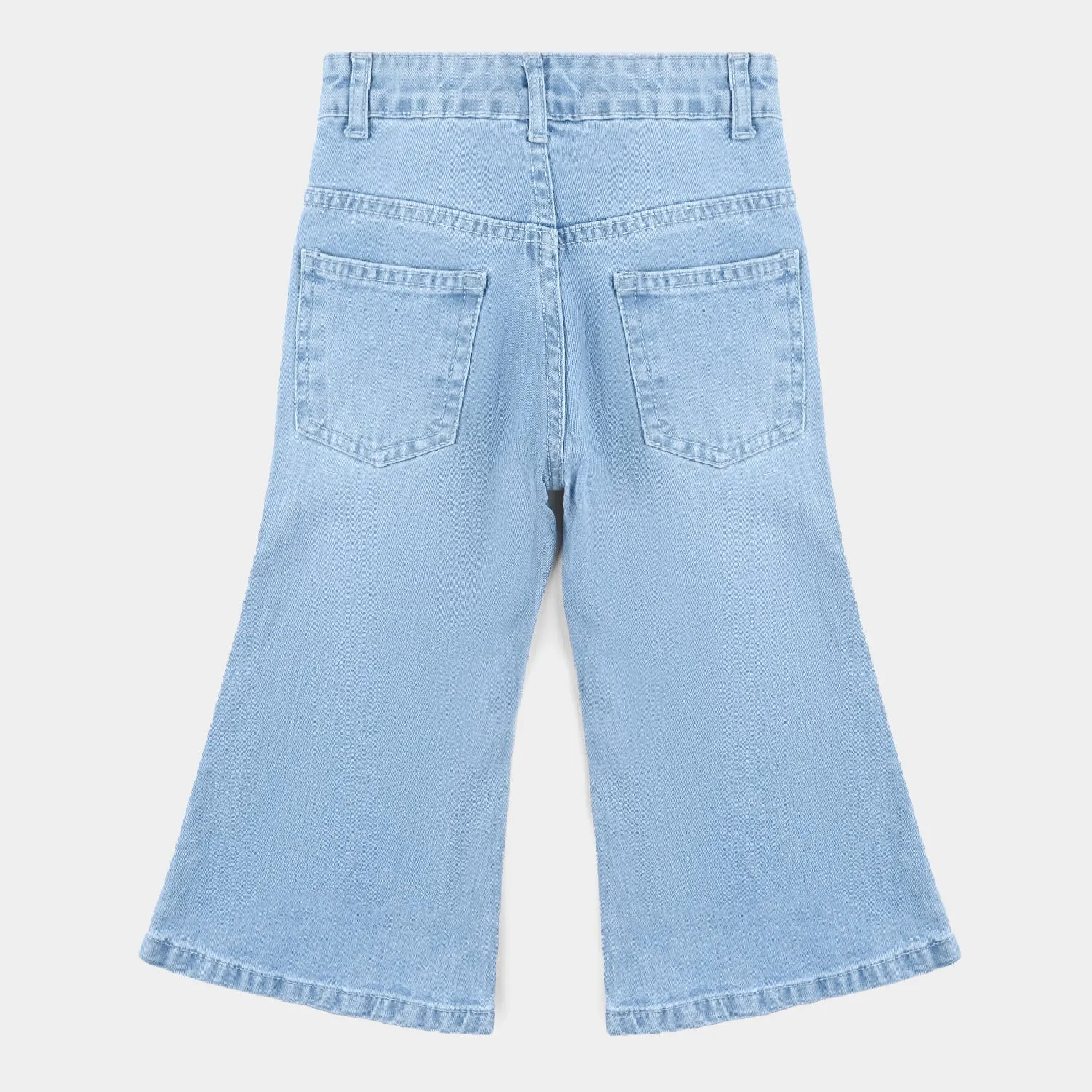 Girls Denim Culotte with Pearls & Studs-Ice Blue