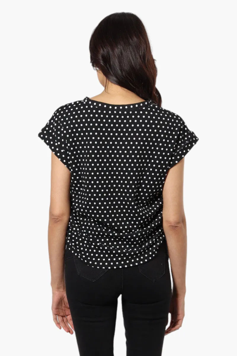 Impress Dotted Side Ruched Blouse - Black