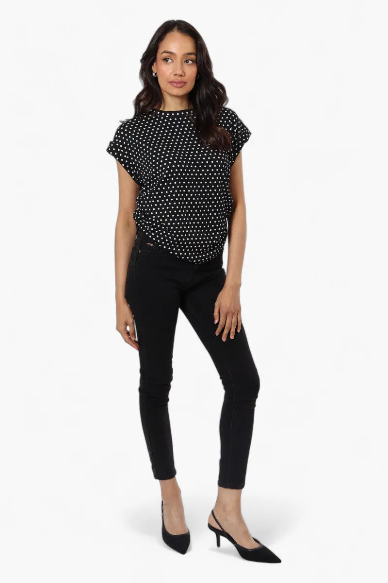 Impress Dotted Side Ruched Blouse - Black