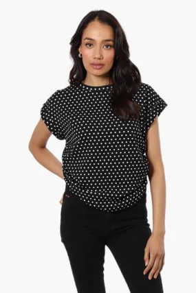 Impress Dotted Side Ruched Blouse - Black