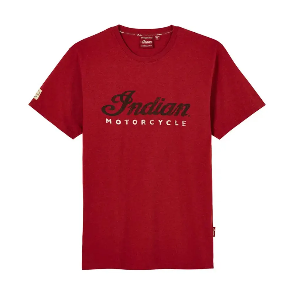 Indian Motorcycle  Mens Red Marl Script Logo T-Shirt Tee Lightweight Comfy Red