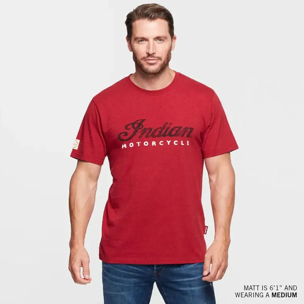 Indian Motorcycle  Mens Red Marl Script Logo T-Shirt Tee Lightweight Comfy Red