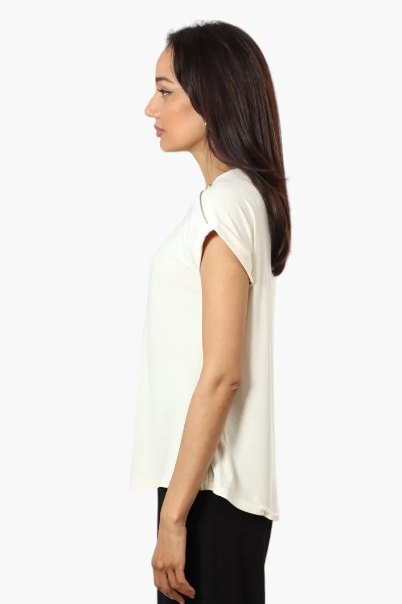 International INC Company Zip Shoulder Cap Sleeve Blouse - White