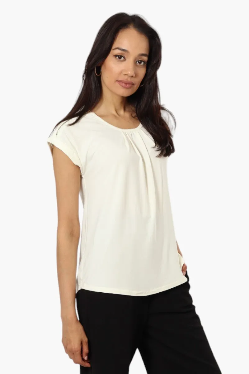 International INC Company Zip Shoulder Cap Sleeve Blouse - White