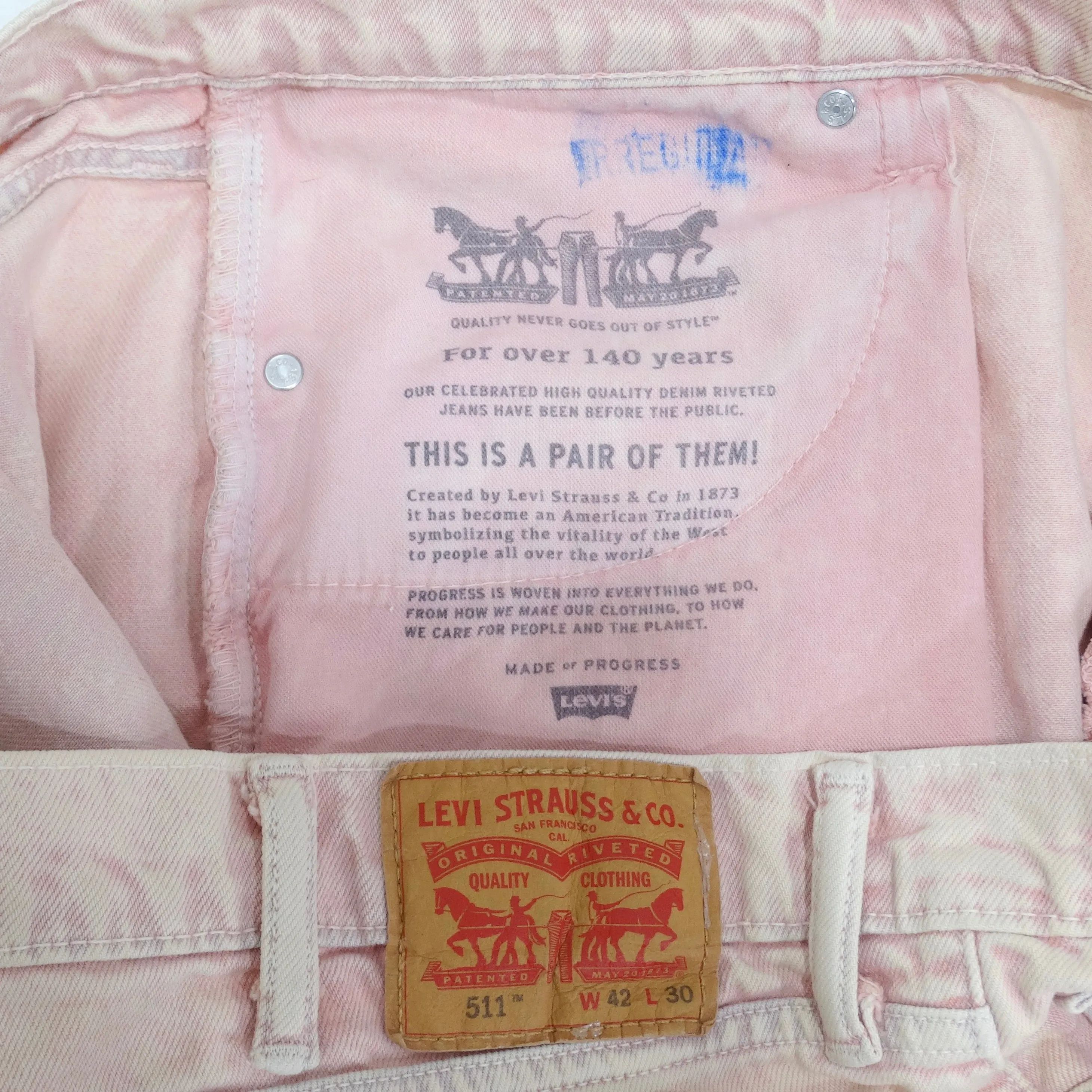 Light Pink Levis 511 Jeans