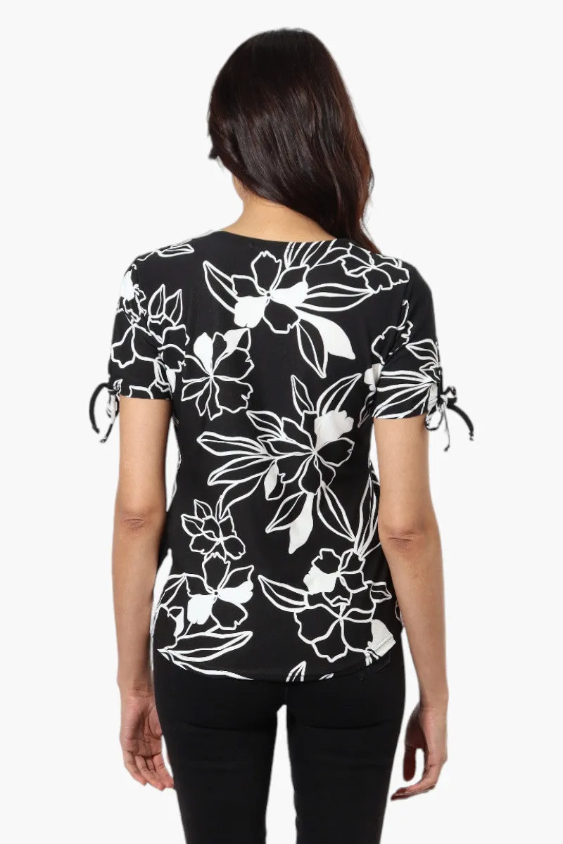 Majora Floral Front Tie Short Sleeve Shirt - Black