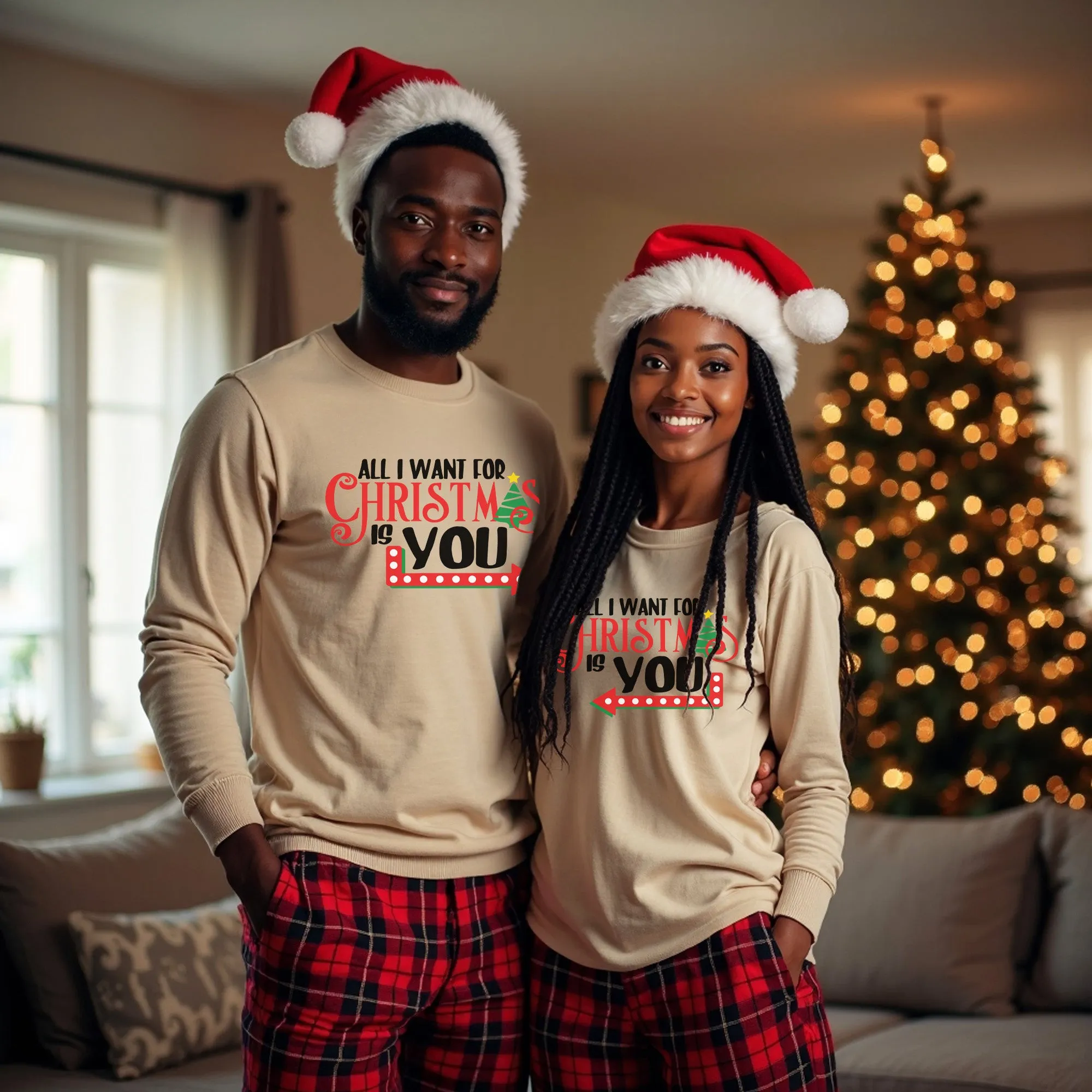 Matching Couple Christmas Sweaters, All I want For Christmas Is You T-Shirt, Long Sleeve, Sweatshirt and Hoodie sizes S-5XL