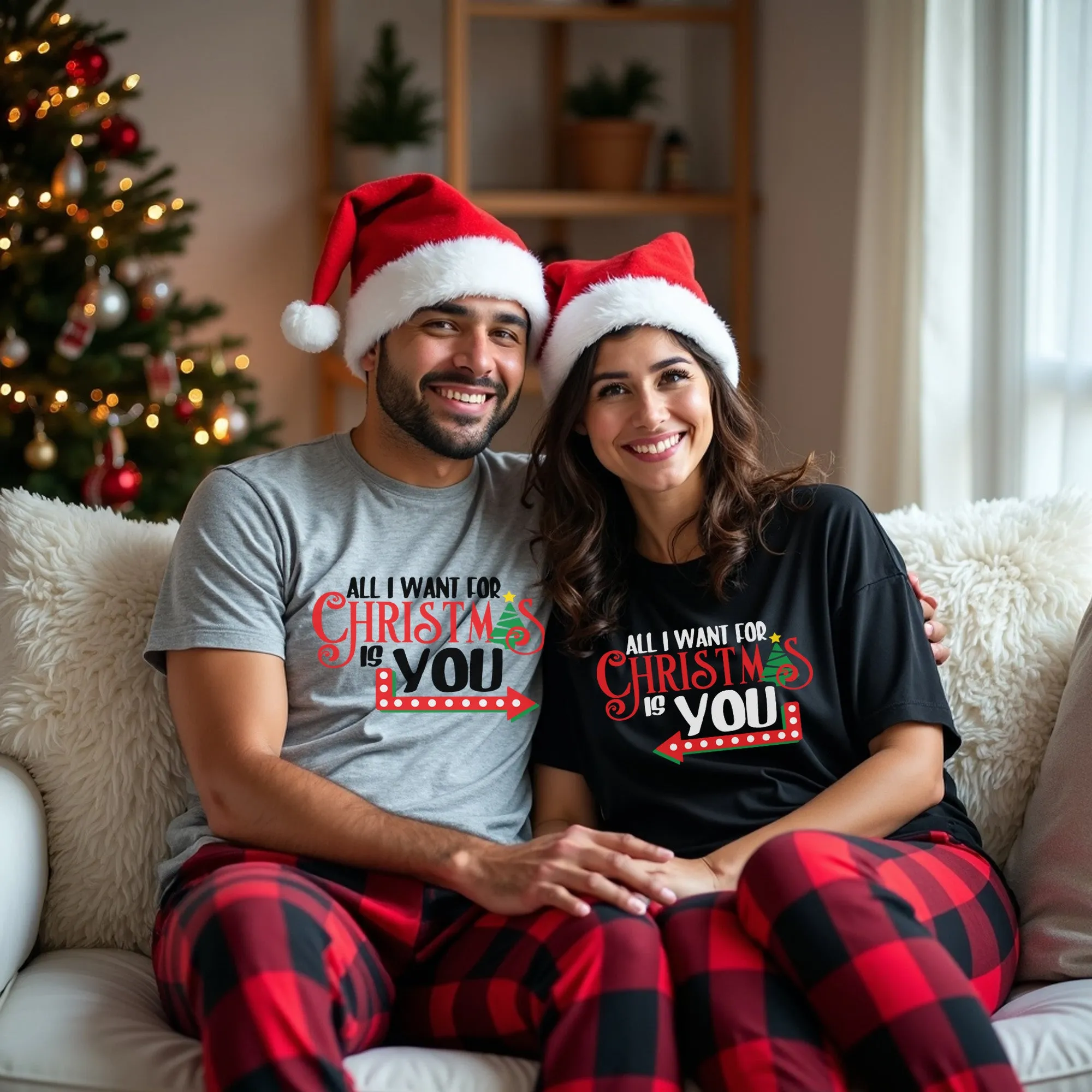 Matching Couple Christmas Sweaters, All I want For Christmas Is You T-Shirt, Long Sleeve, Sweatshirt and Hoodie sizes S-5XL